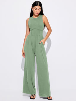 Cider - Solid Sleeveless Wide Leg Jumpsuit