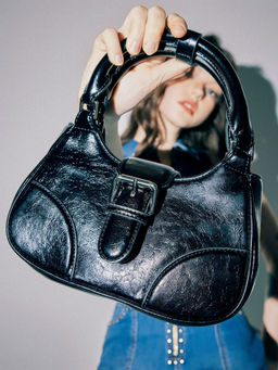 Cider - Faux Leather Solid Buckle Top Handle Bag