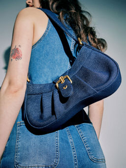 Cider - Denim Buckle Ruched Shoulder Bag
