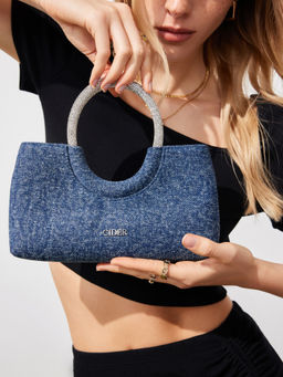 Cider - Denim Rhinestone Round Handle Bag