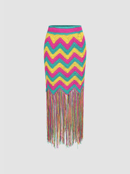 Cider - Boho Paisley Tassels Knit Skirt