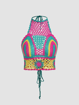 Cider - Boho Paisley Tie Back Halter Crop Top