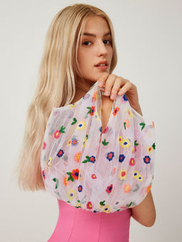 Cider - Floral Print Mesh Clutch Handbag
