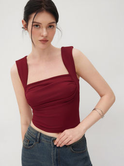 Cider - 2 Pack Solid Ruched Square Neck Crop Top