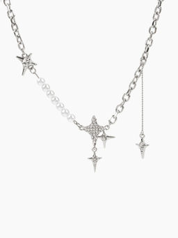 Cider - Faux Pearl Rhinestone Decor Necklace