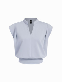 Cider - V-Neck Solid Pleated Crop Top