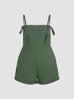 Cider - 100% Cotton Knotted Pocket Wide Leg Romper Curve & Plus