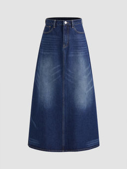 Cider - Denim Mid Waist Solid Pocket Skirt