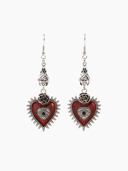 Cider - Eye Pattern Rosette Decor Heart Shaped Hoop Earrings
