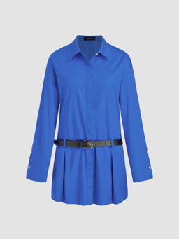 Cider - Collar Solid Button Mini Shirt Dress With Belt