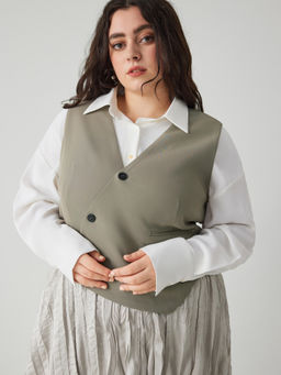 Cider - V-Neck Asymmetrical Belted Waistcoat Curve & Plus