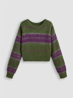 Cider - Round Neck Contrasting Stripe Knitted Crop Top