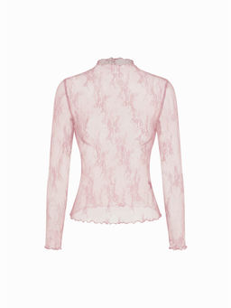 Cider - Lace High Neck Lace Long Sleeve Top