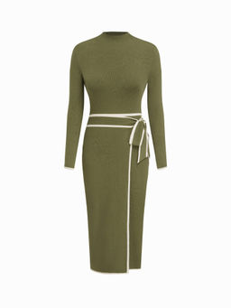 Cider - Turtleneck Belted Bowknot Knitted Dress