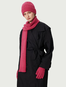 Cider - 3Pcs Winter Warm Knitted Scarf With Gloves And Hat Set