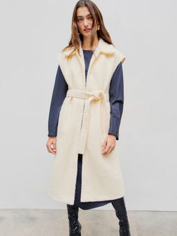 Cider - Fleece Collar Solid Belted Jacket Vest