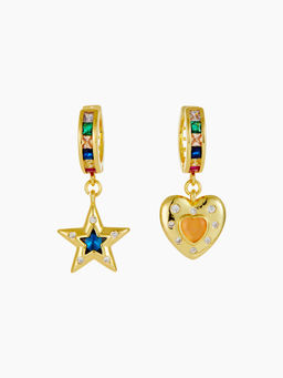 Cider - Colorful Rhinestone Star&Heart Dangle Earrings