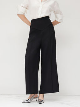 Cider - Petite Solid High Waist Knitted Wide Leg Trousers