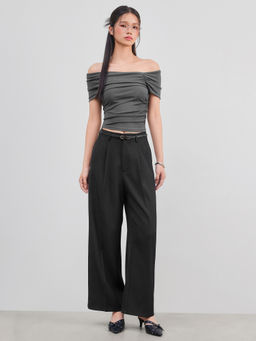 Cider - Petite Mid Rise Pleated Straight Leg Pants