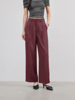 Cider - Petite Mid Rise Pleated Straight Leg Pants