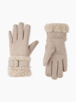 Cider - Lamb Wool Faux Leather Belt Design Thick Warm Touchscreen Gloves