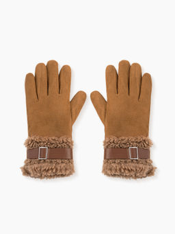 Cider - Lamb Wool Faux Leather Belt Design Thick Warm Touchscreen Gloves