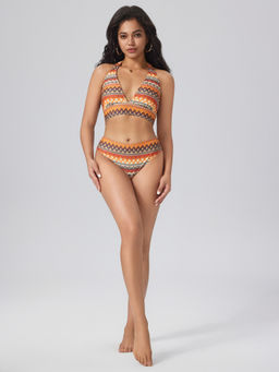 Cider - Halter Geometric Striped Bikini Set