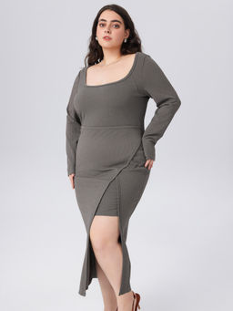 Cider - Jersey U-Neck Split Midi Dress Curve & Plus