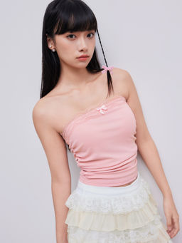 Cider - Solid Ruched Tube Crop Top