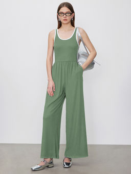 Cider - Contrasting Binding Pocket Wide Leg Jumpsuit
