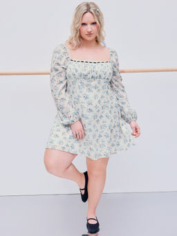 Cider - Woven Square Neck Floral Mini Dress Curve & Plus