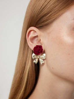 Cider - Velvet Bowknot & Rose Earrings