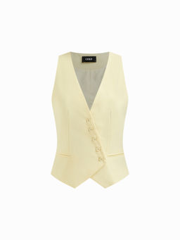 Cider - Linen-Blend V-Neck Solid Button Jacket Vest