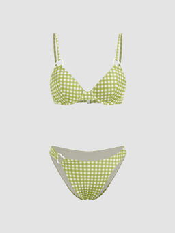 Cider - Heart Ring Linked Check Underwire Bikini Set
