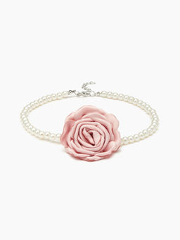 Cider - Rose Pendant Faux Pearl Decor Necklace