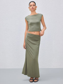 Cider - Solid Tank Top & Ruched Maxi Skirt