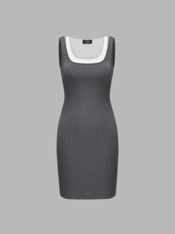 Cider - Square Neck Contrasting Binding Solid Mini Dress