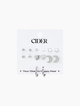 Cider - 7Pairs Heart Moon Decor Stud Earrings Set