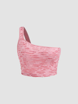 Cider - Asymmetrical Neck Texture Solid Crop Top
