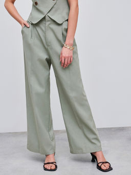 Cider - Cropped Linen Mid Rise Wide Leg Trousers