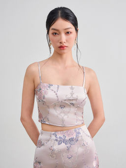 Cider - Satin Square Neck Floral Crop Cami Top