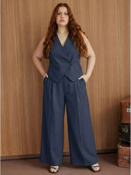 Cider - Linen-Blend V-Neck Solid Button Vest Curve & Plus