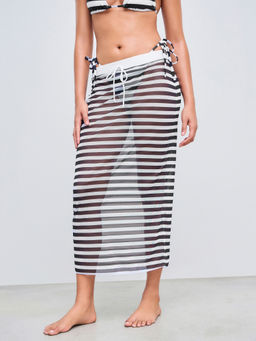 Cider - Mesh Striped Knotted Cover Up Skirt