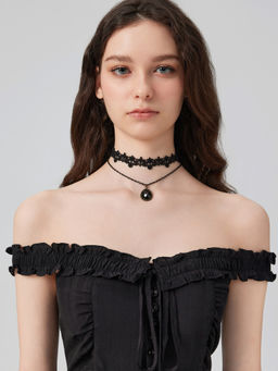 Cider - Gemstone Lace Choker Layered Necklace