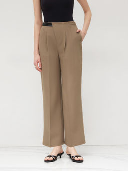 Cider - Petite Mid Rise Solid Belted Straight Leg Trousers