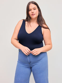 Cider - Second Skin Double Layered V-Neck Solid Bodysuit Curve & Plus