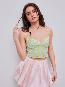 Cider - Lace Floral Embroidered Crop Cami Top