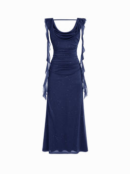 Cider - Cowl Neck Solid Ruffle Hem Ruched Maxi Dress