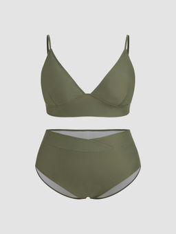 Cider - V-Neck Solid Bracelet Cheeky Shaping Bikini Swimsuit Curve & Plus