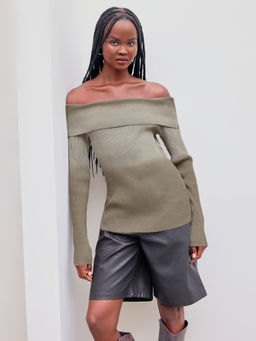 Cider - Knit Off-Shoulder Gradient Long Sleeve Top